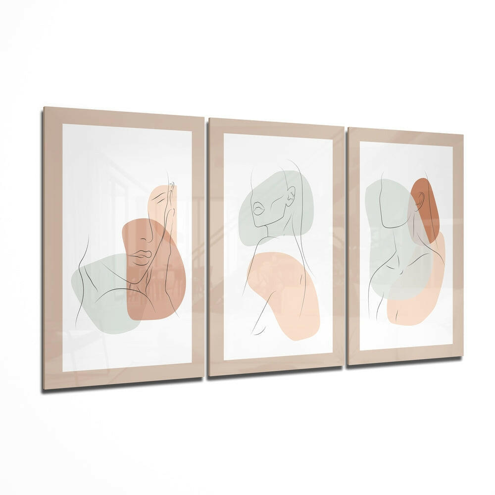 Abstract Shapes glass wall art 3-piece set with geometric design