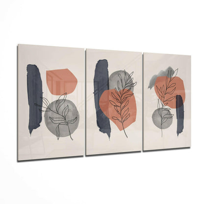Abstract Shapes glass wall art 3-piece set with geometric design