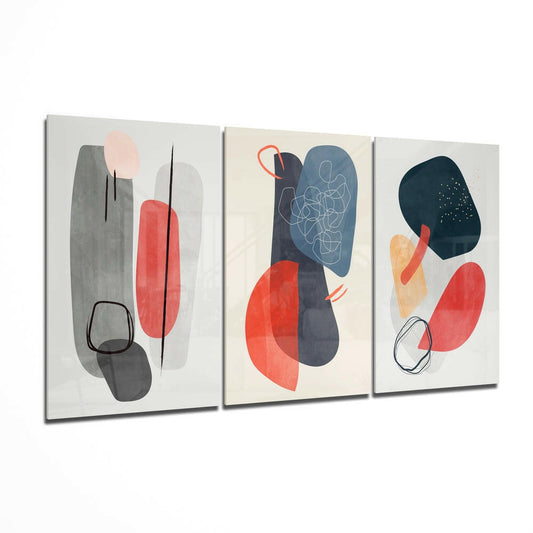 Bold abstract shapes 3-piece tempered glass wall art set