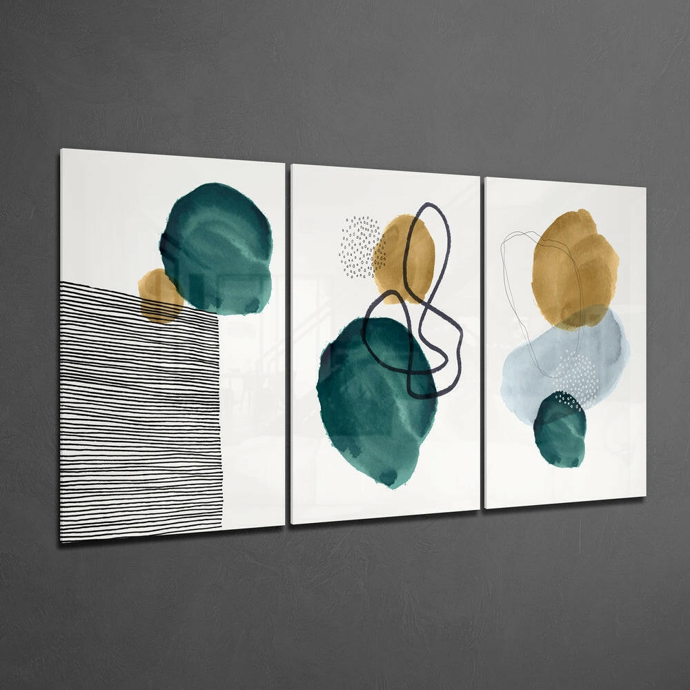 Modern Abstract Shapes Glass Wall Art Set