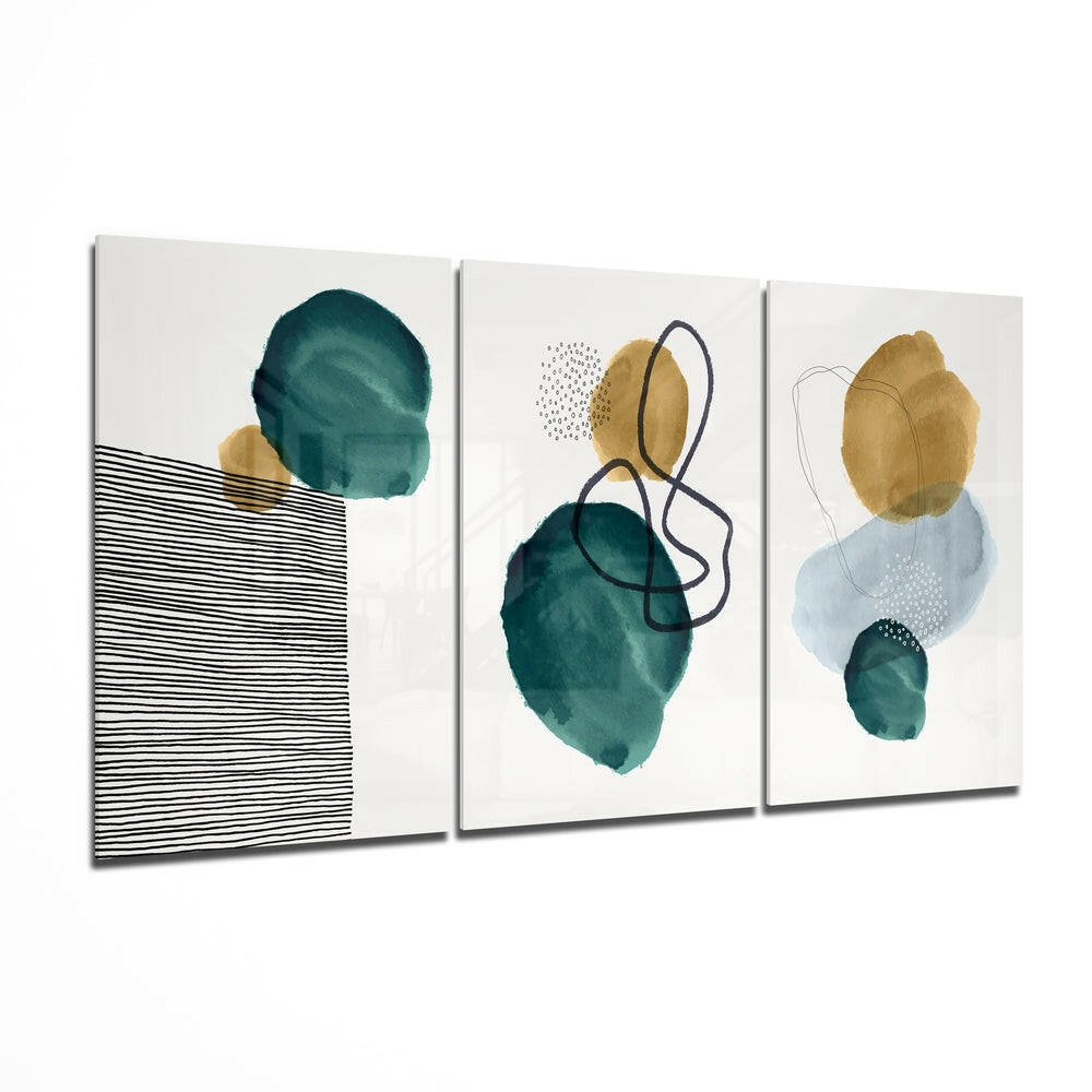 Modern abstract shapes 3-piece tempered glass wall art set