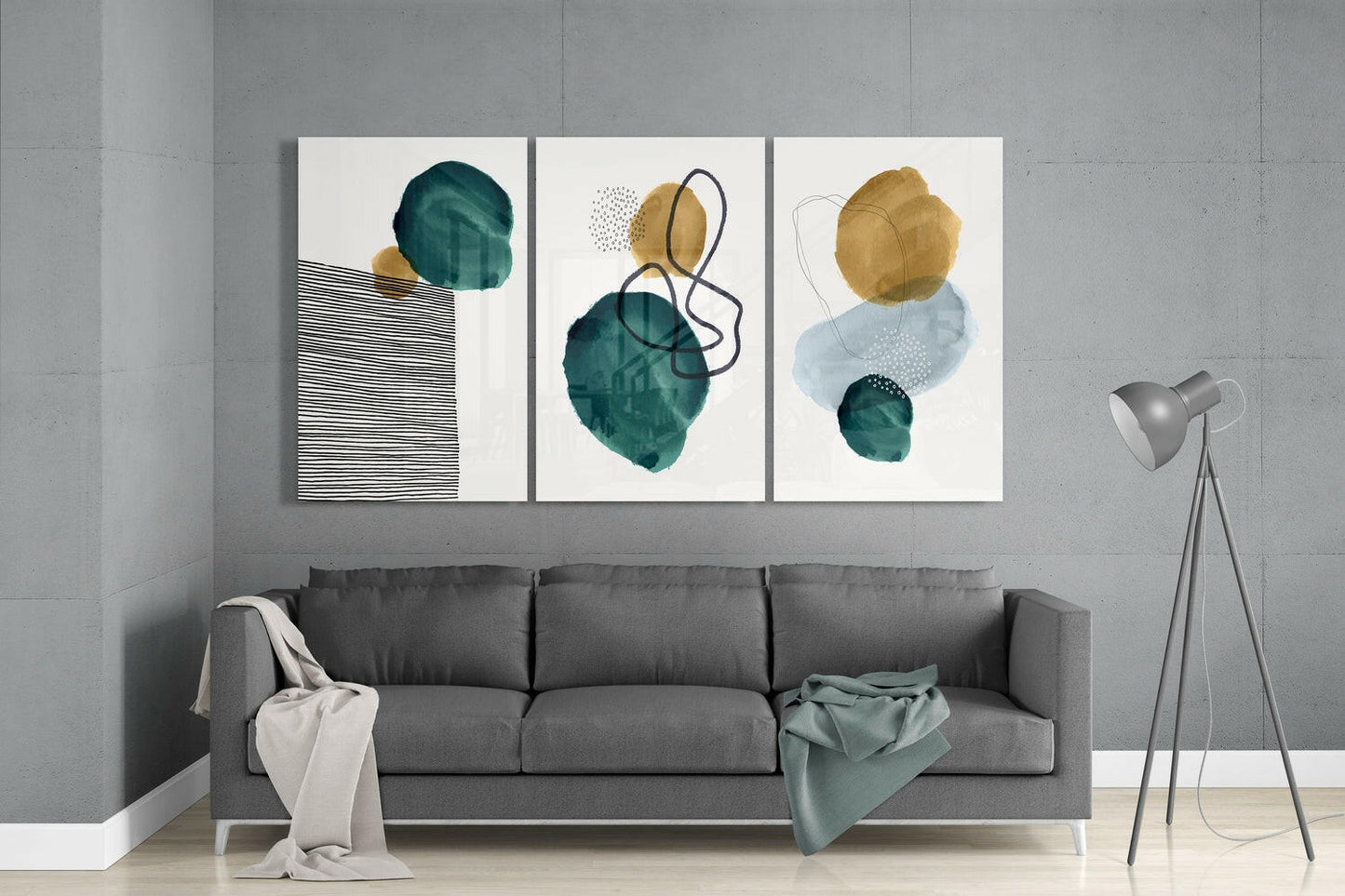 Modern Abstract Shapes Glass Wall Art Set
