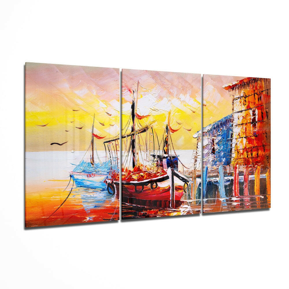 Boat on the Beach coastal glass wall art