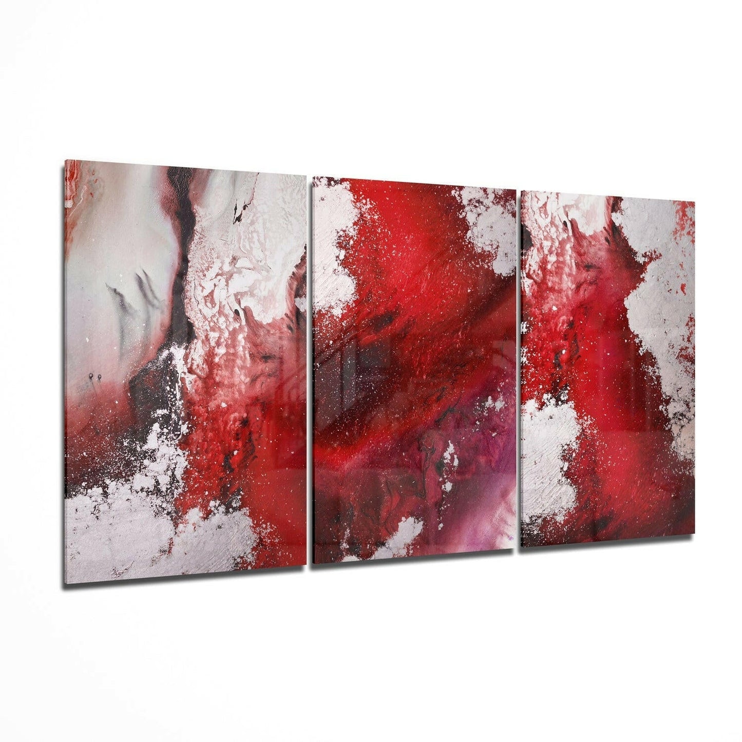 Abstract Red glass wall art 3-piece set with bold abstract design
