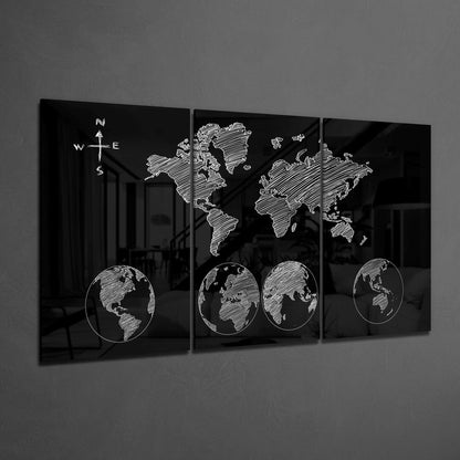 Classic World Map Glass Wall Art