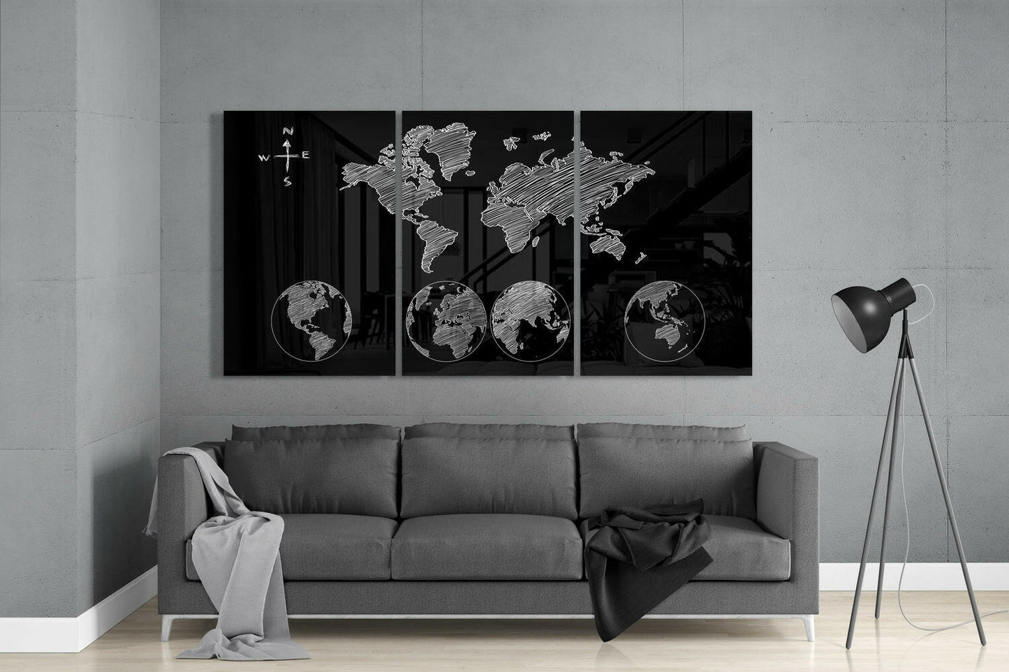 Classic World Map Glass Wall Art