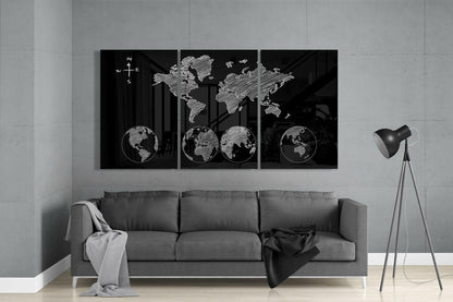 Classic World Map Glass Wall Art