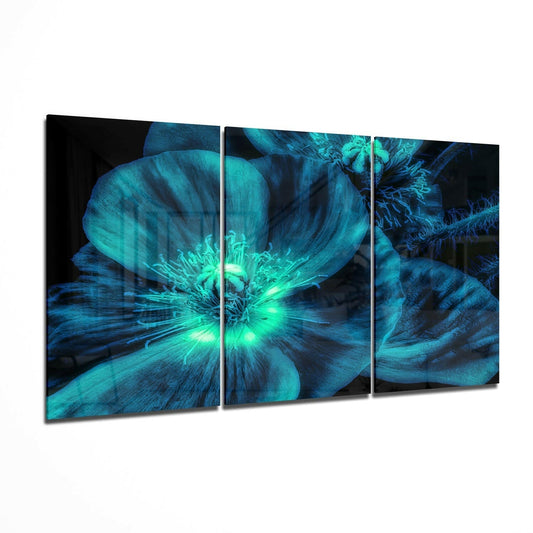 Blue Flower glass wall art 3-piece floral set