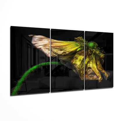 Macro flower glass wall art hanging on a wall