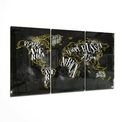 World map three-panel tempered glass wall art