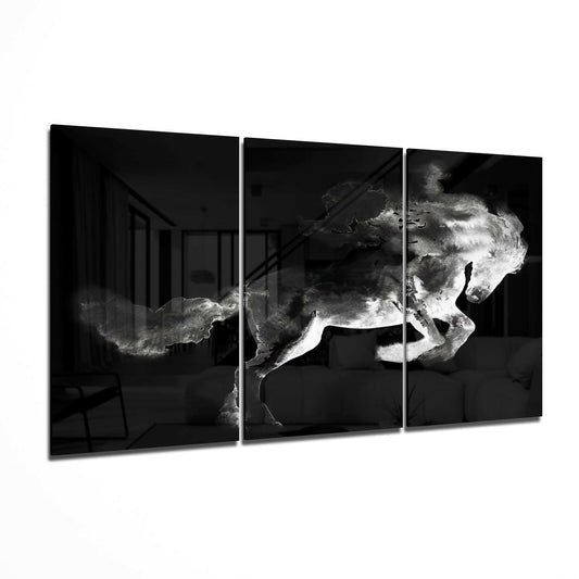Horse glass wall art print hanging on a wall