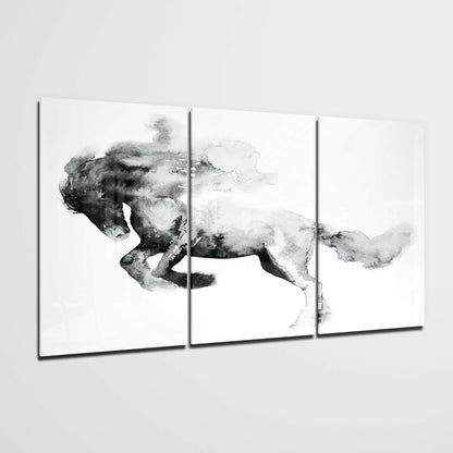 Horse glass wall art print hanging on a wall