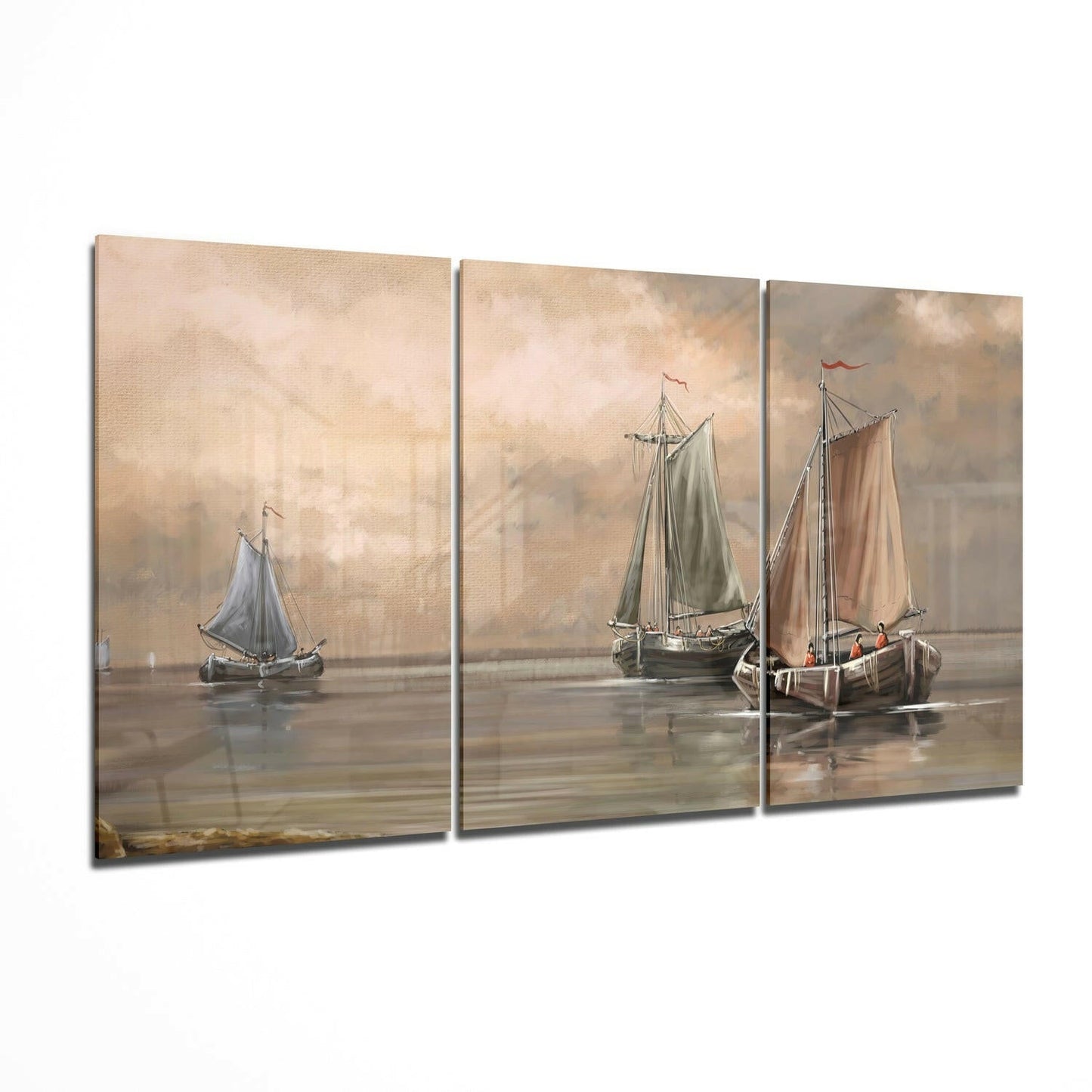 Ships glass wall art print hanging on a wall