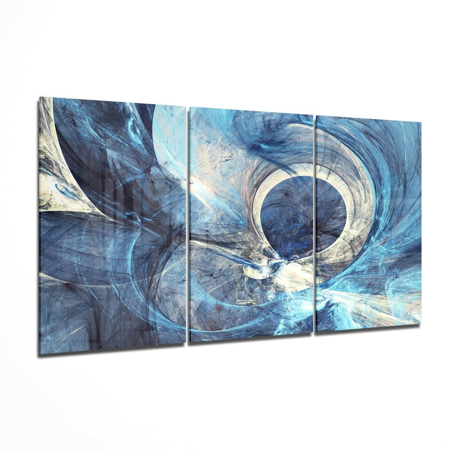 Feather glass wall art print hanging on a wall
