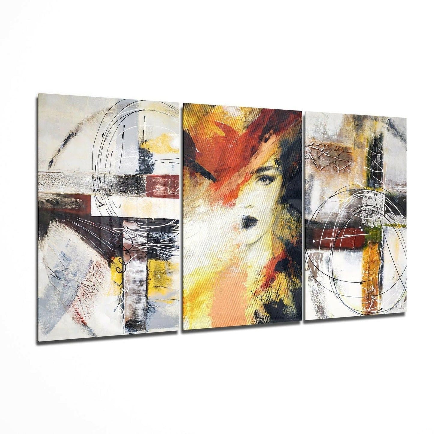 Women and shapes glass wall art three-panel set