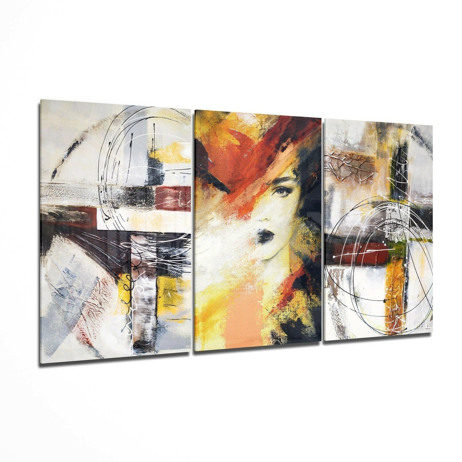 Women and shapes glass wall art three-panel set