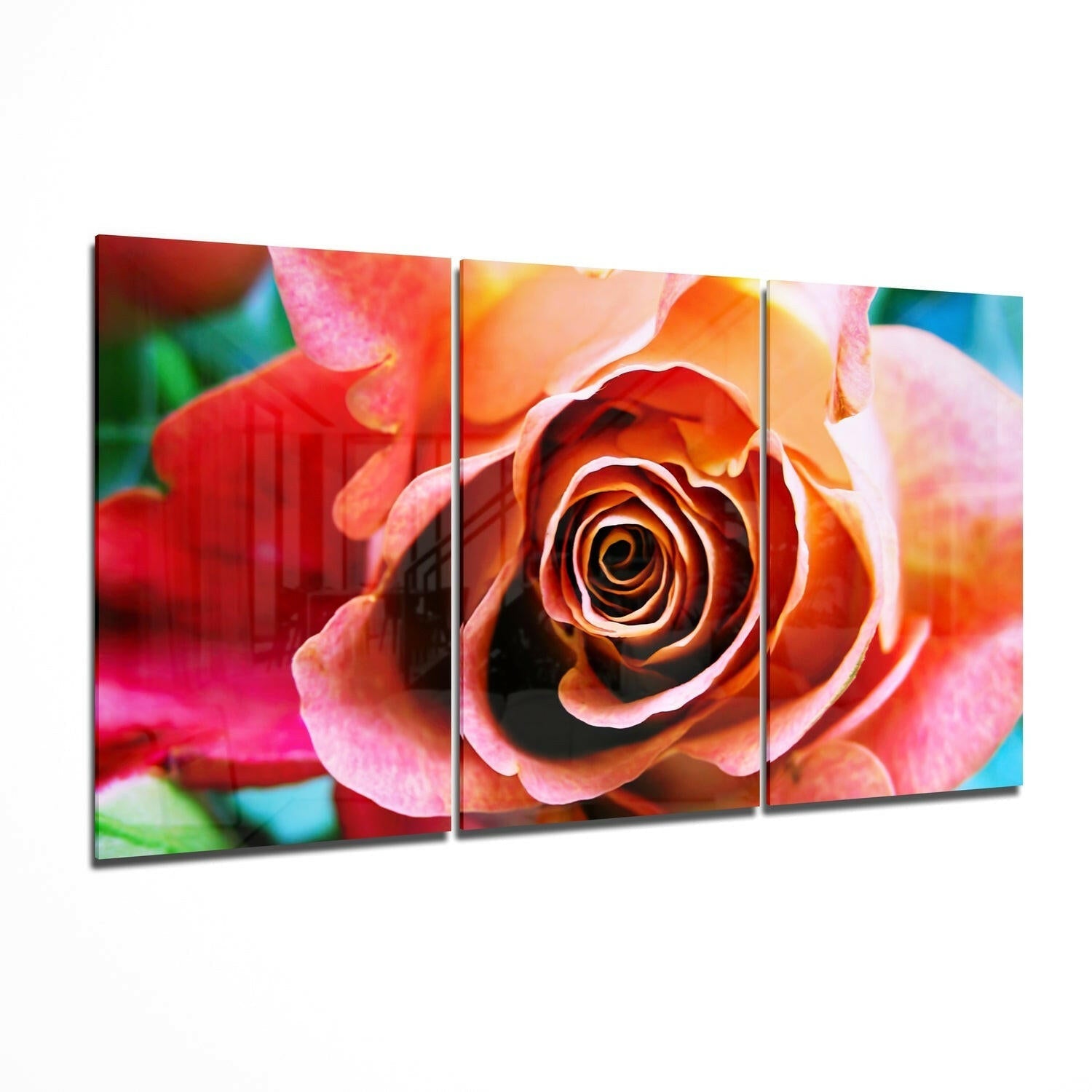 Rose glass wall art romantic floral decor