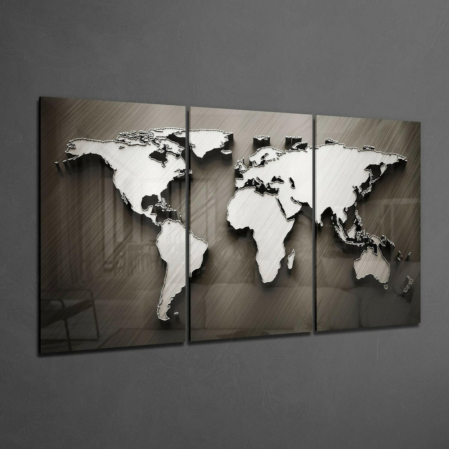 World Map 3-Panel Glass Wall Art