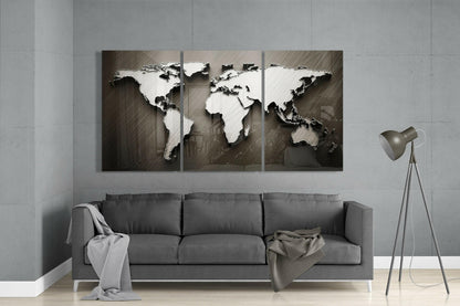 World Map 3-Panel Glass Wall Art