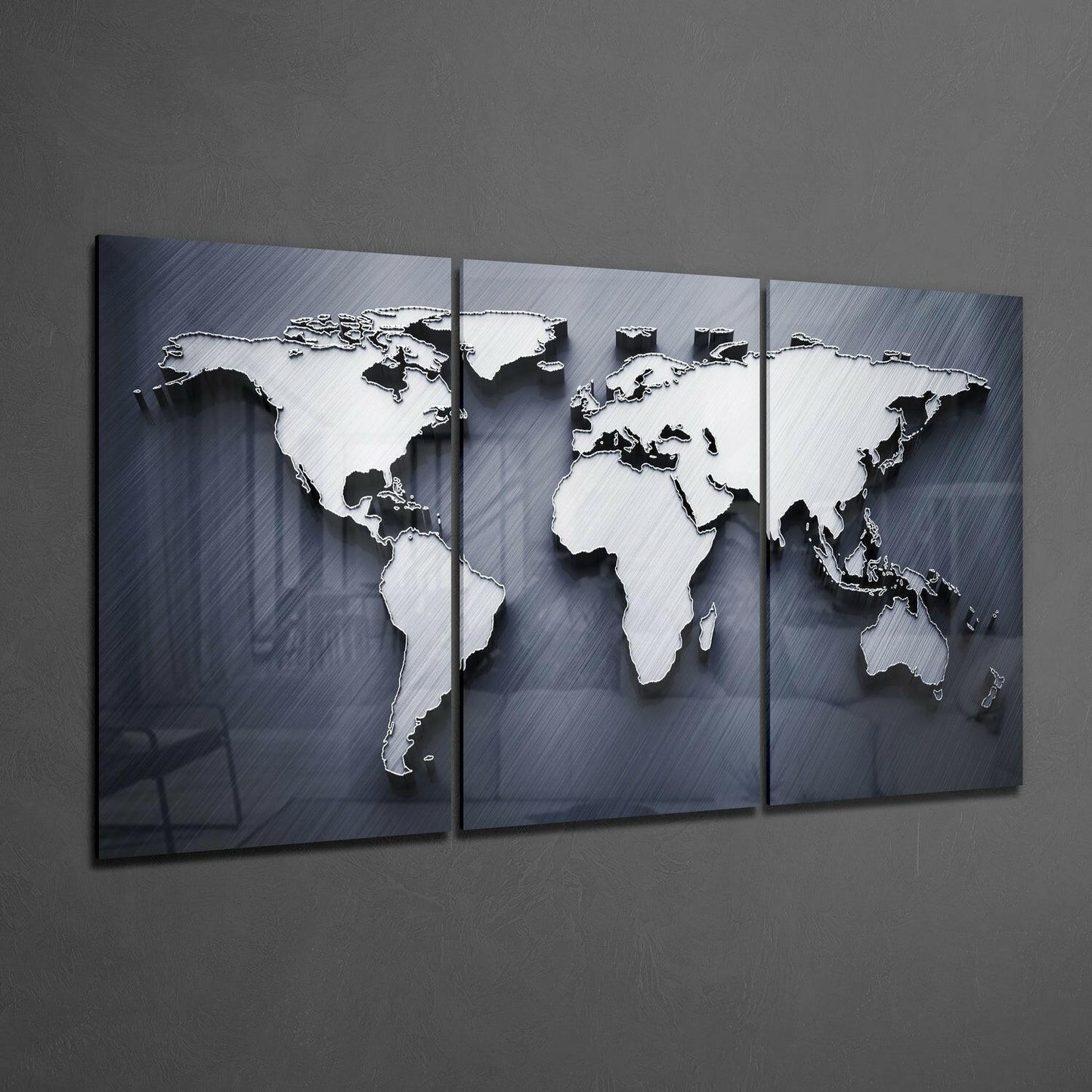 World Map 3-Panel Glass Wall Art