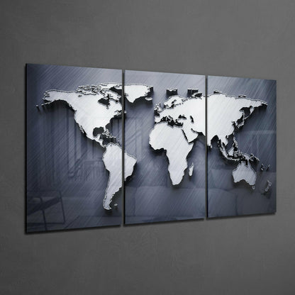 World Map 3-Panel Glass Wall Art