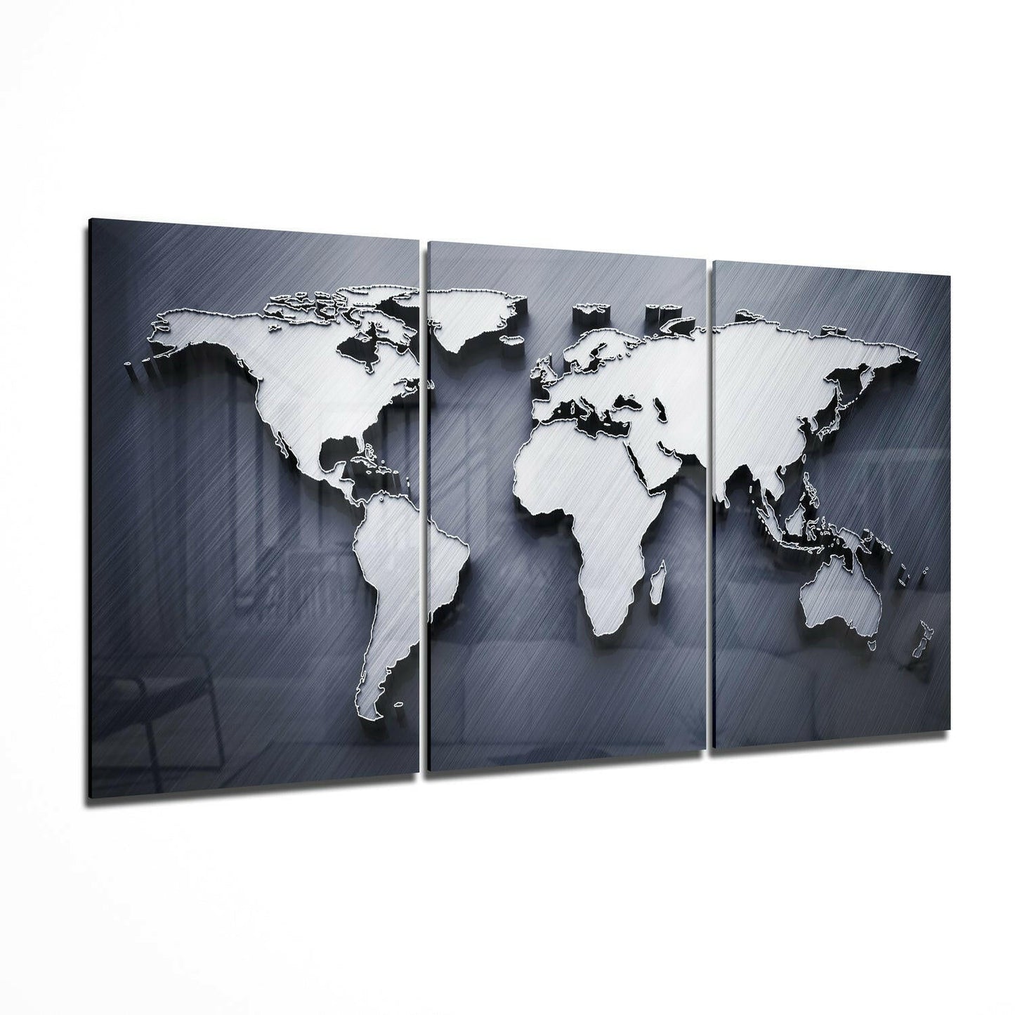 World map three-panel tempered glass wall art