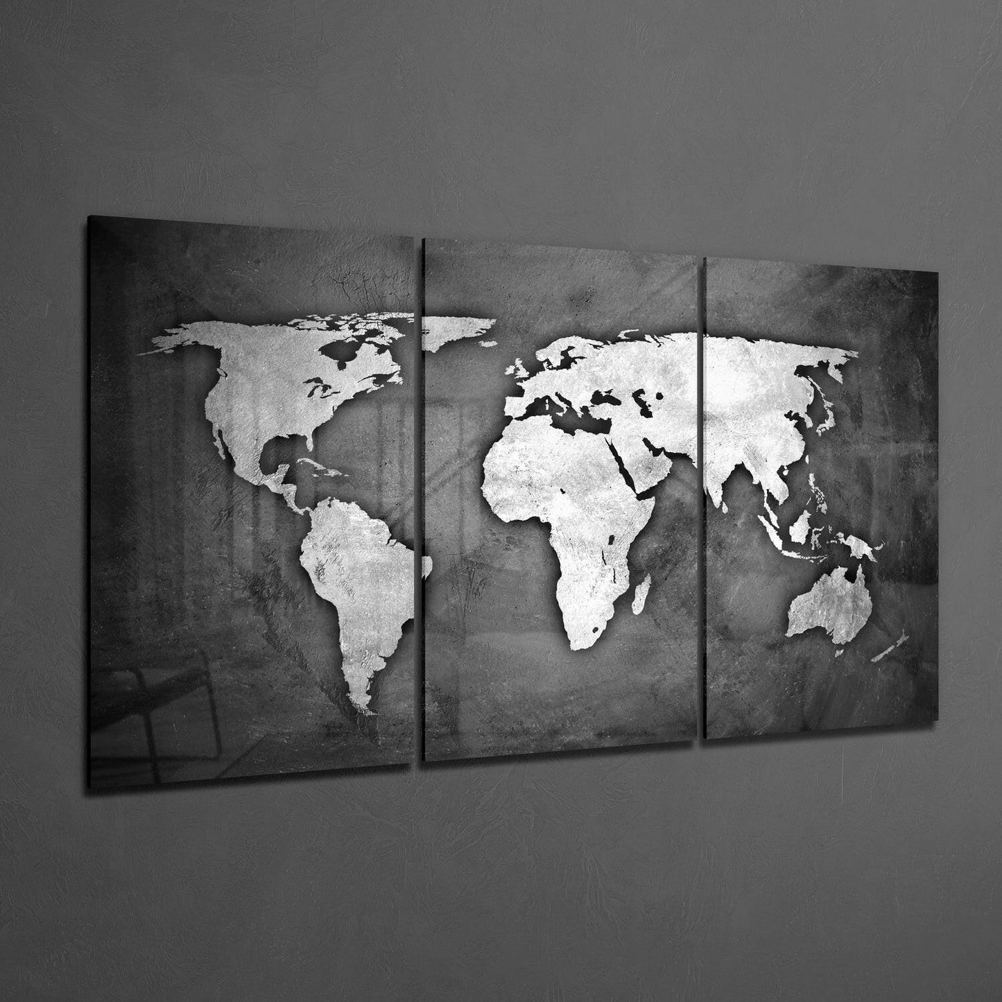 World Map 3-Panel Glass Wall Art