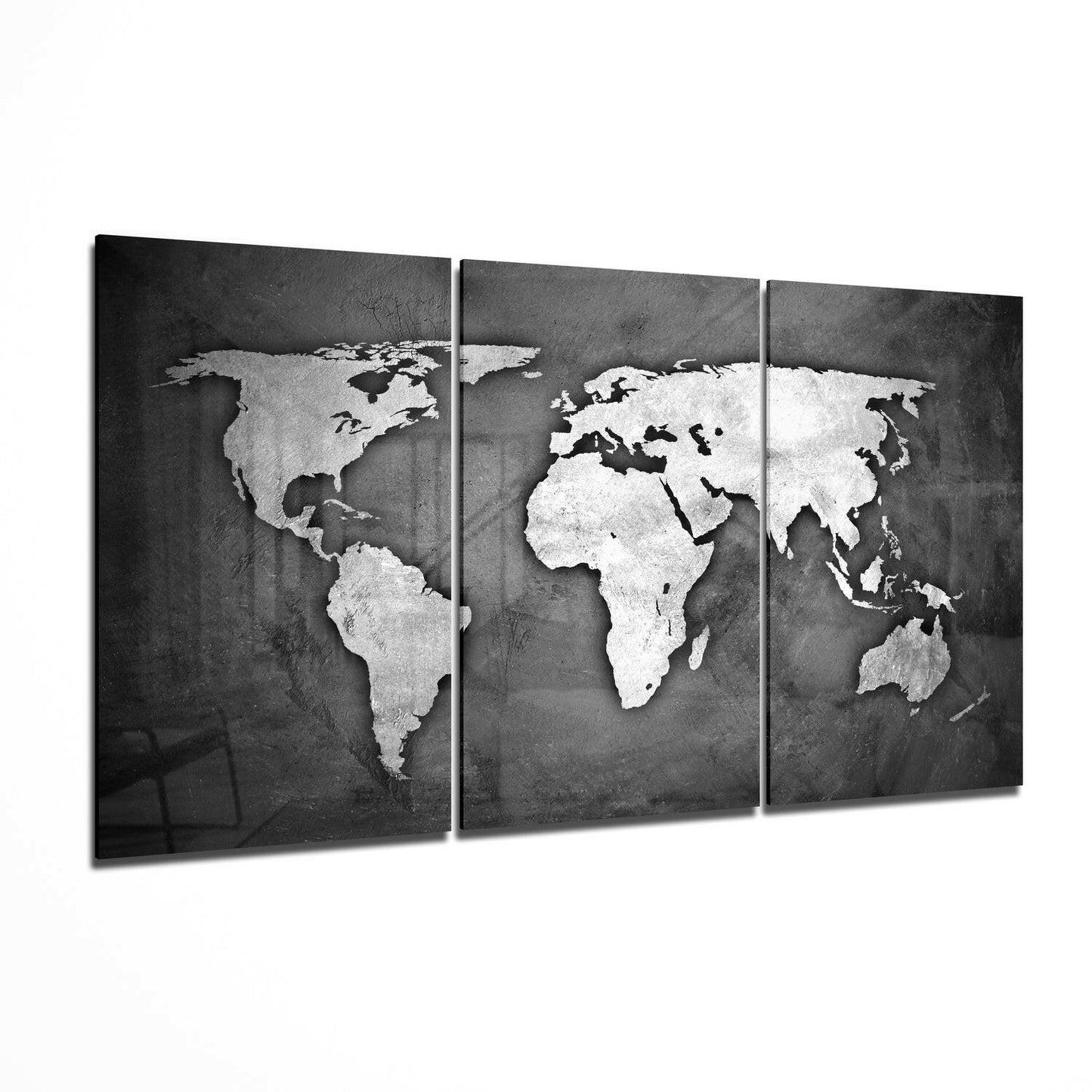 World map three-panel tempered glass wall art