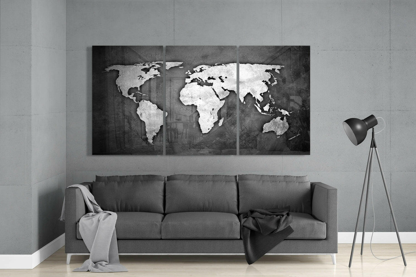 World Map 3-Panel Glass Wall Art