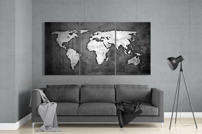 World Map 3-Panel Glass Wall Art