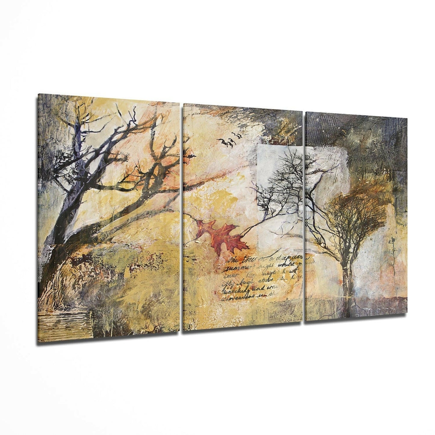 Autumn Trees Glass Wall Art - three-panel autumn tree scene on tempered glass