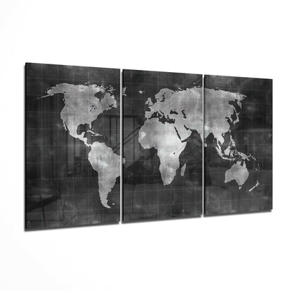 World map three-panel tempered glass wall art