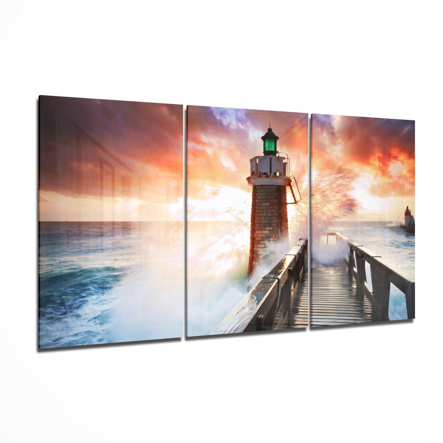 Lighthouse and Pier glass wall art printed on tempered glass
