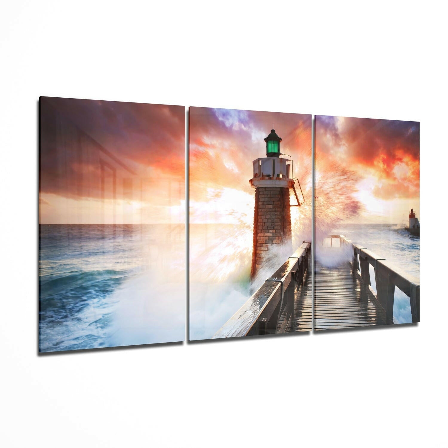 Lighthouse and Pier glass wall art printed on tempered glass
