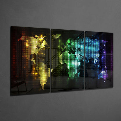 World Map 3-Panel Glass Wall Art