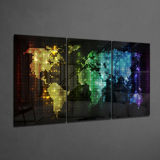 World Map 3-Panel Glass Wall Art