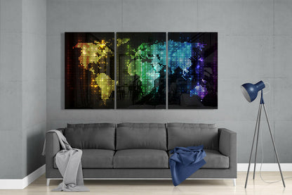 World Map 3-Panel Glass Wall Art