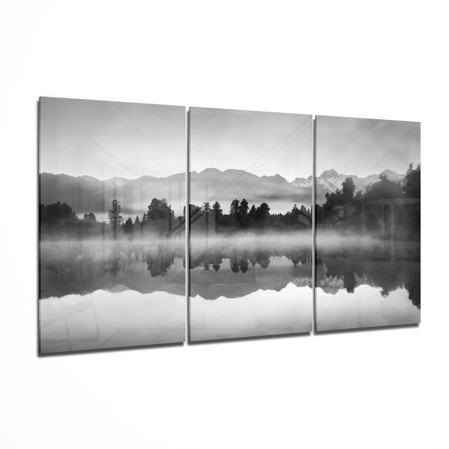 Foggy Lake glass wall art printed on tempered glass