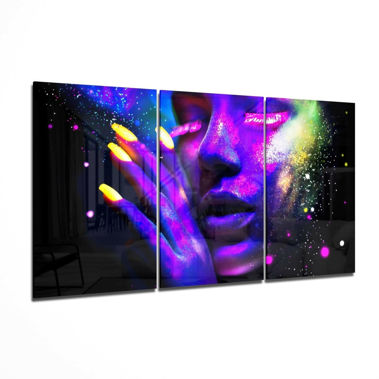 Neon Woman glass wall art printed on tempered glass