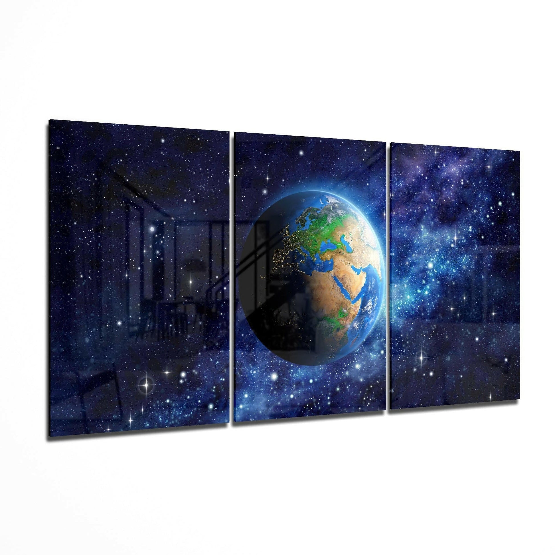 World three-panel tempered glass wall art