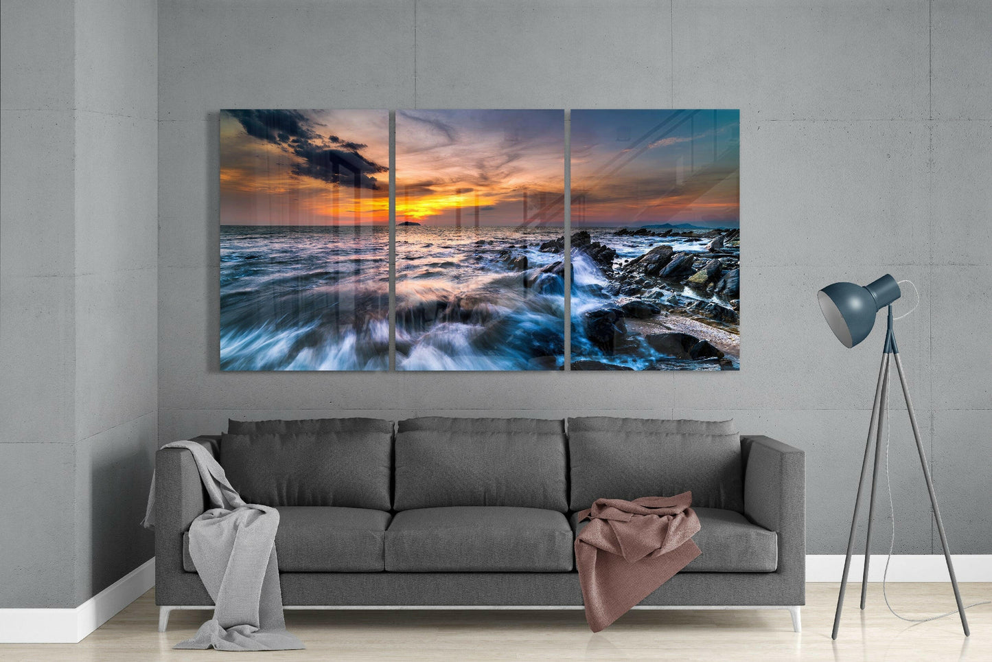 Sunset On The Beach Glass Wall Art