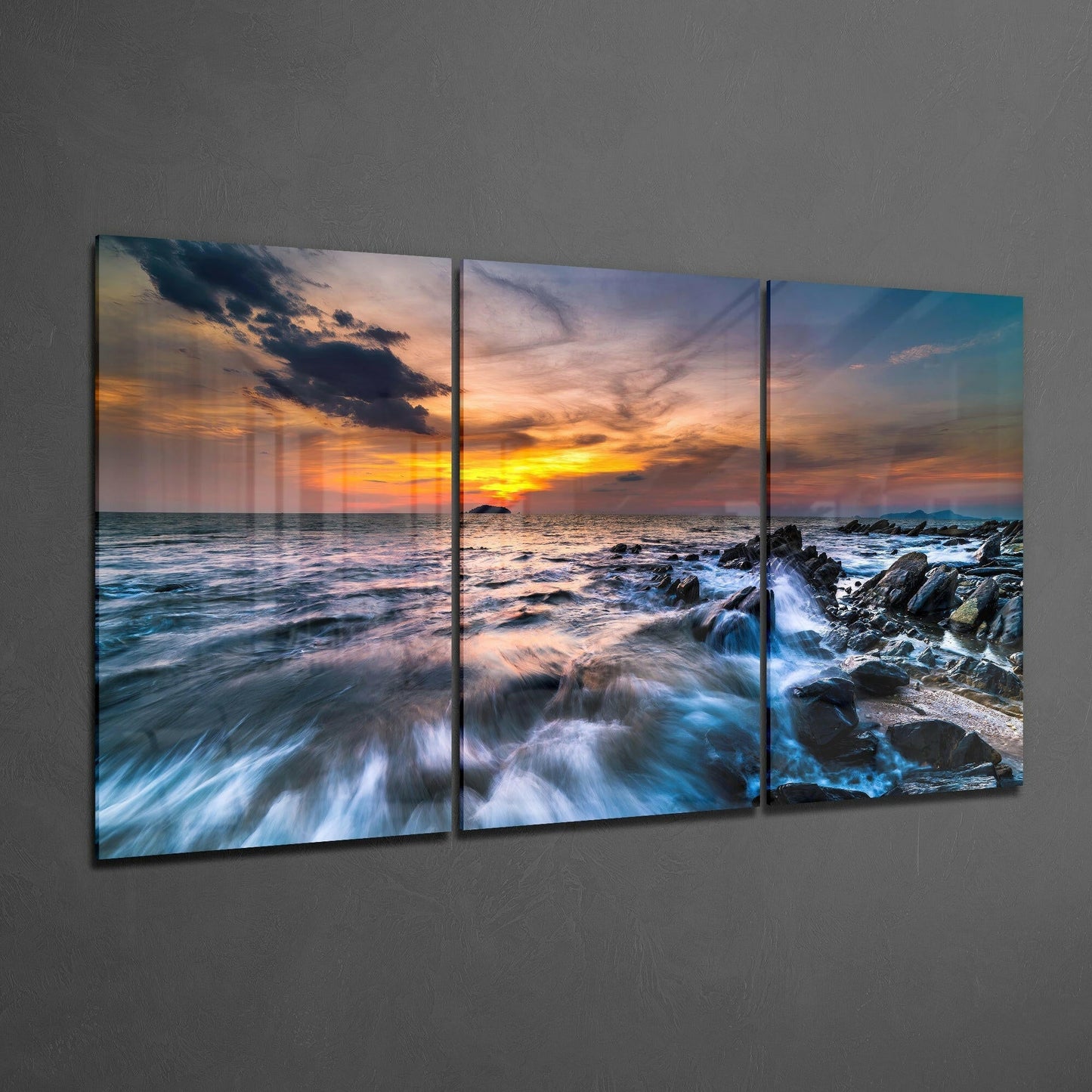Sunset On The Beach Glass Wall Art