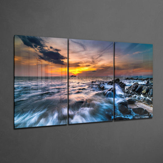 Sunset On The Beach Glass Wall Art