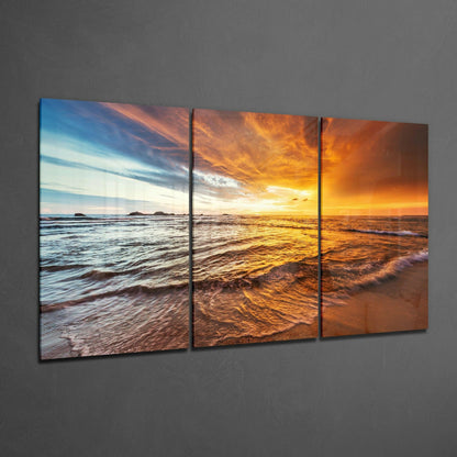 Sunset On The Beach Glass Wall Art