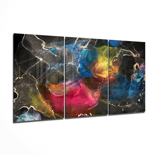 Dance Of Colors glass wall art displayed on a living room wall