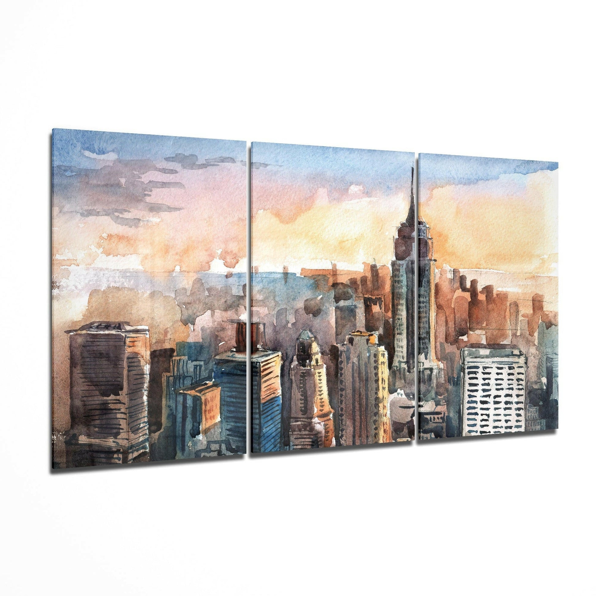 Manhattan glass wall art displayed on a living room wall