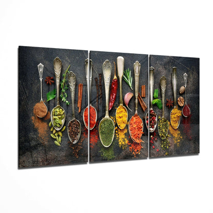Spices glass wall art displayed on a kitchen wall