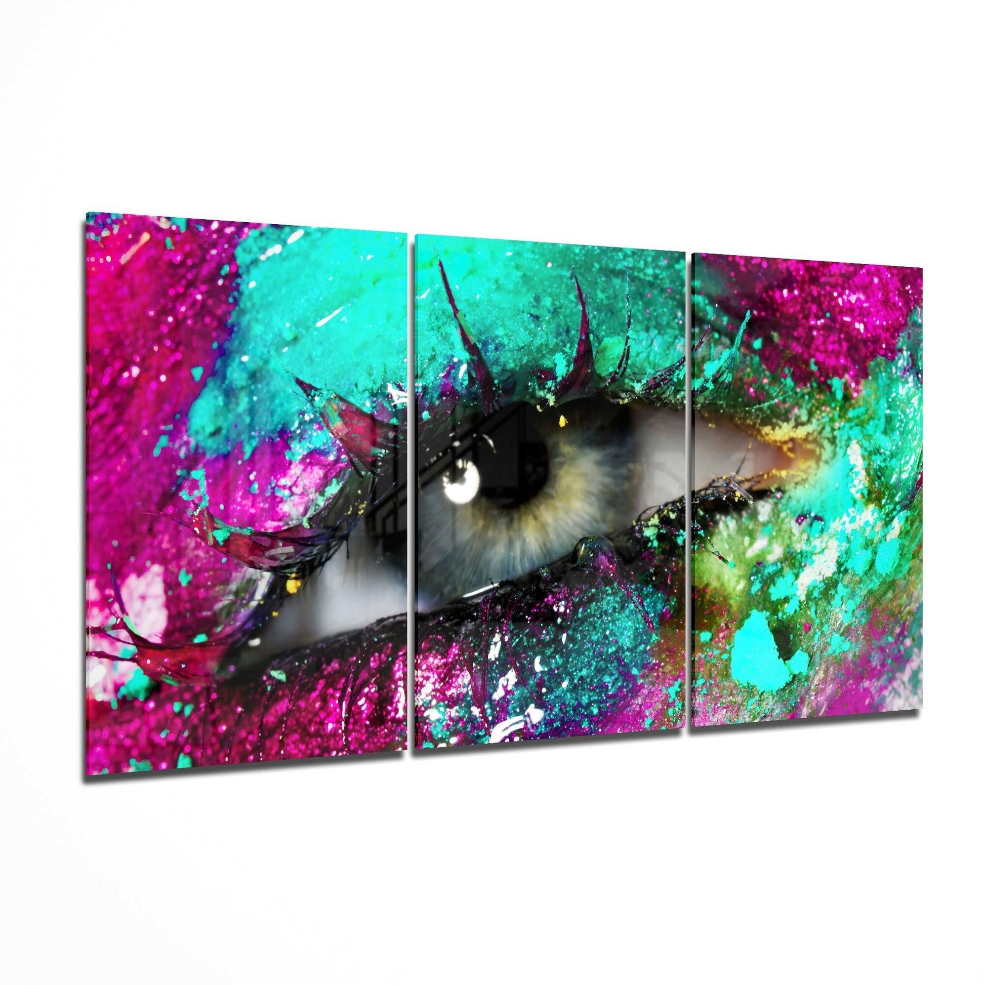Eyelash glass wall art 3-piece set featuring bold graphic abstract lines