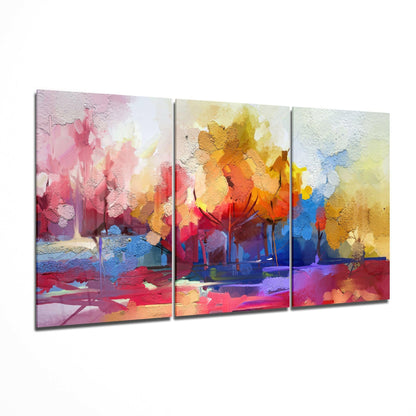 Dream Forest glass wall art displayed on a living room wall