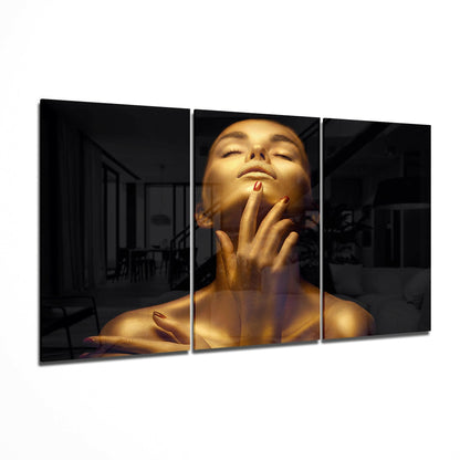 Woman Gallery Set Glass Wall Art - three-panel portrait display